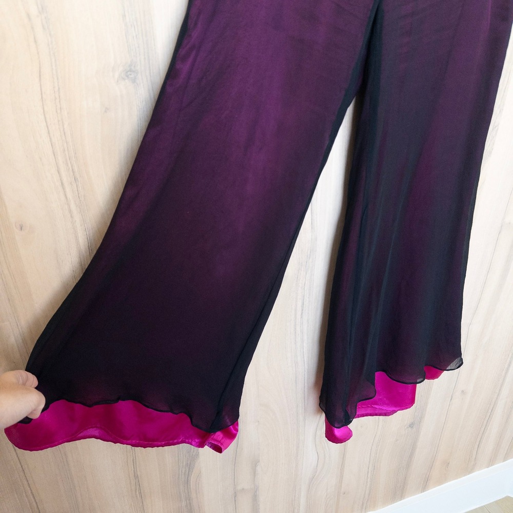 Vintage Cache Womens Silk Pants 2 Black Pink Mesh Overlay Wide Leg Whimsigoth - Picture 4 of 9